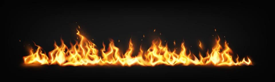 Realistic Flames on Black Background for Effect Stockillustratie