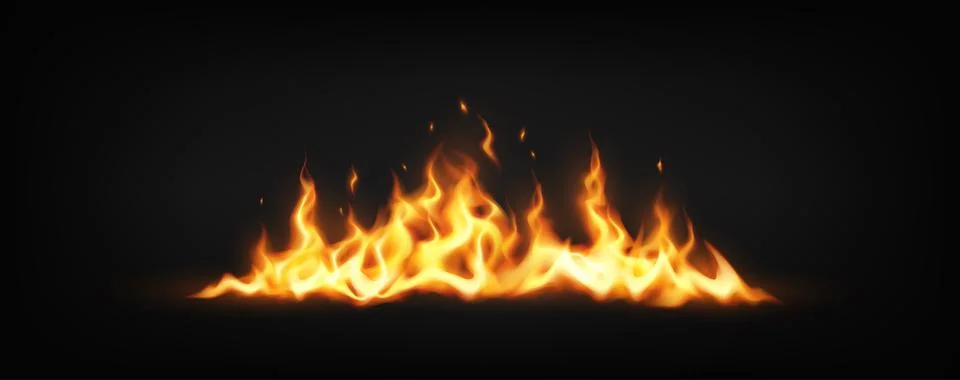 Realistic Flames on Black Background Stock Illustration