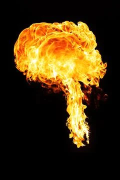 Realistic flames explosion isolated on black background Stock Photos