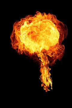 Realistic flames explosion isolated on black background Stock Photos