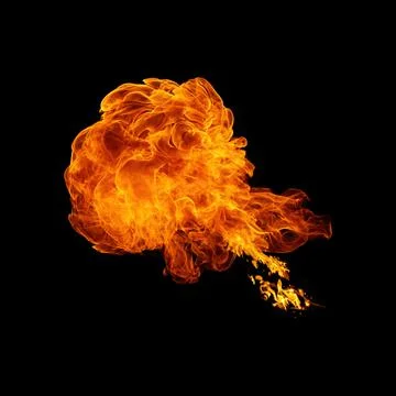 Realistic flames explosion isolated on black background Stock Photos