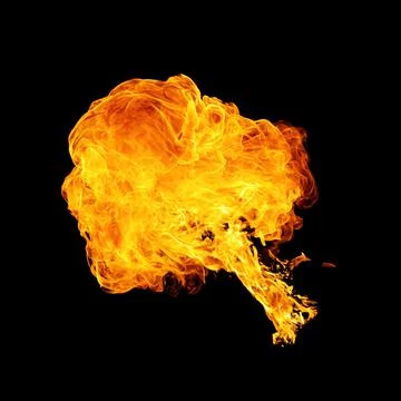 Realistic flames explosion isolated on black background Stock Photos