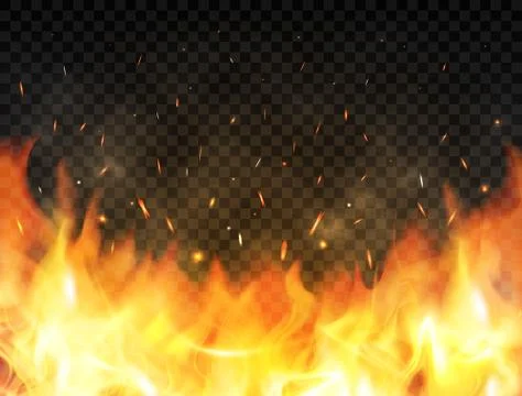 Realistic flames on transparent background. Fire background with flames, red  Stock Illustration