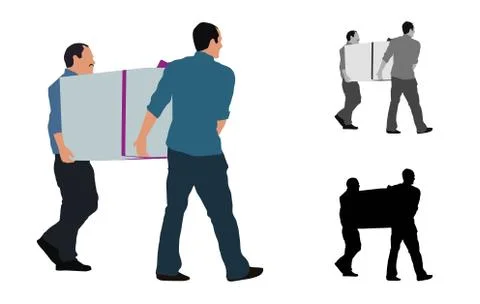 Realistic flat colored illustration of two men carrying a big box Stockillustratie