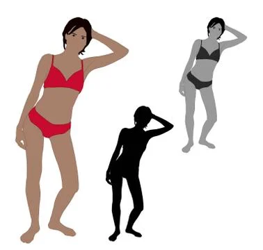 Realistic flat colored illustration of a young leaning Sexy woman Stock Illustration