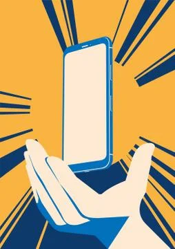 Realistic flat modern, smart phone with hand on dark background. Stock Illustration