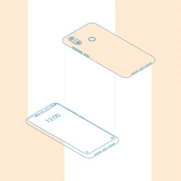 Realistic flat outline modern, two smart phone with glow on light background. Stock-Illustration