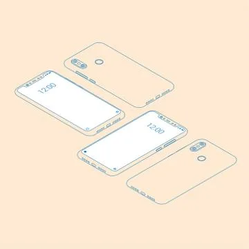 Realistic flat outline modern, two smart phone with glow on light background. Stock-Illustration
