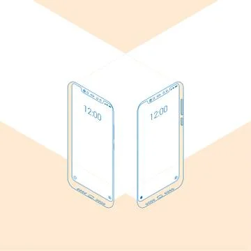 Realistic flat outline modern, two smart phone with glow on light background. Stock-Illustration