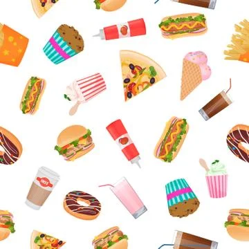 Realistic flat pattern of fast food. Vector illustration. Stock Illustration
