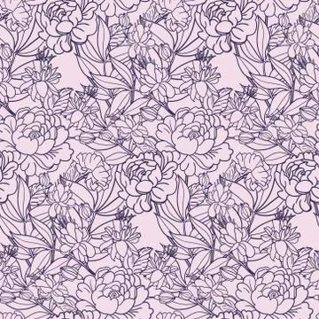 Realistic floral seamless pattern. Vector background with flowers and leaves. Stock Illustration