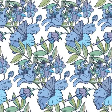 Realistic floral seamless pattern. Vector background with flowers and leaves. Stock Illustration