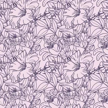 Realistic floral seamless pattern. Vector background with flowers and leaves. Stock Illustration