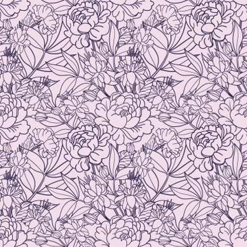 Realistic floral seamless pattern. Vector background with flowers and leaves. Stock Illustration