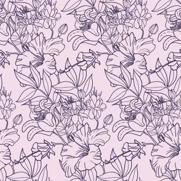 Realistic floral seamless pattern. Vector background with flowers and leaves. Stock Illustration