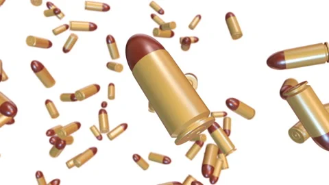 Realistic flying and rotating bullets isolated on white background. Stock Footage 120063840