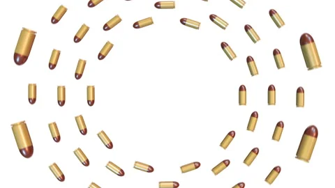 Realistic flying and rotating bullets isolated on white background. Stock Footage 120063879
