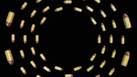 Realistic flying and rotating bullets isolated on black background. Stock Footage 120063897