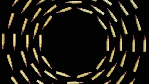 Realistic flying and rotating bullets isolated on black background. Stock Footage 120064020