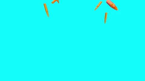 Realistic flying forward golden bullets isolated on blue background. Stock Footage 120064075