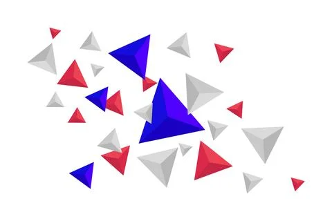 Realistic Flying Triangles. Blue Red and Gray Geometric Shapes Abstract Bac.. Stock Illustration