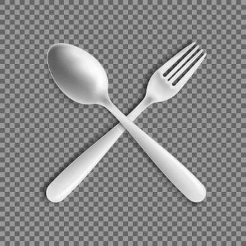 Realistic Fork and spoon isolated on transparent background. Vector illustrat Stock Illustration