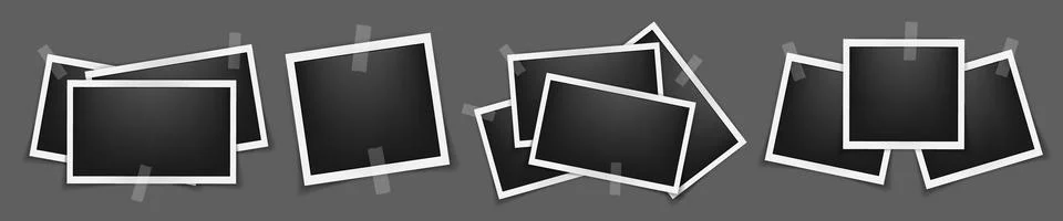 Realistic four empty photo frame mockup isolated pack. Paper vintage instant Stock Illustration