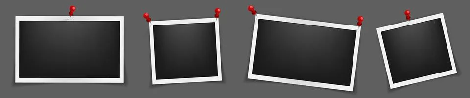 Realistic four empty photo frame mockup isolated pack. Paper vintage instant Stock Illustration