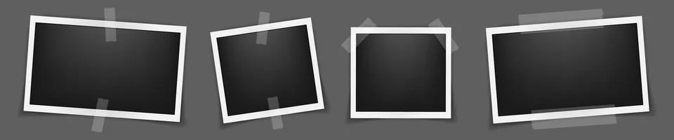 Realistic four empty photo frame mockup isolated pack. Paper vintage instant Stock Illustration