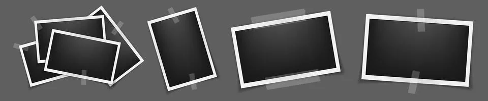 Realistic four empty rectangle photo frame mockup isolated pack. Paper vintage Stock Illustration
