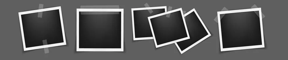 Realistic four empty square photo frame mockup isolated pack. Paper vintage Stock Illustration