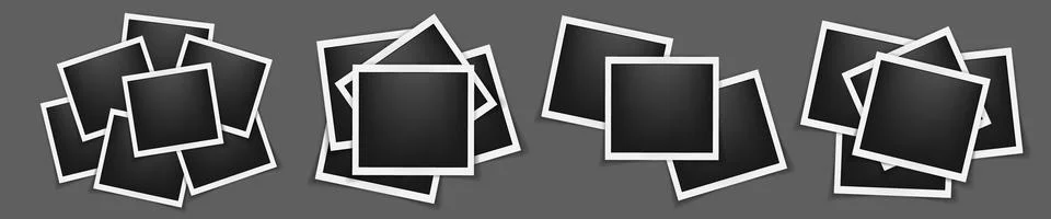 Realistic four empty square photo frame mockup isolated pack. Paper vintage Stock Illustration