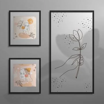 Realistic frames. 3D posters with floral shadow overlay effect. Frameworks Stockillustratie