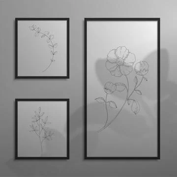 Realistic frames. 3D posters with floral shadow overlay effect. Frameworks Illustrazione stock