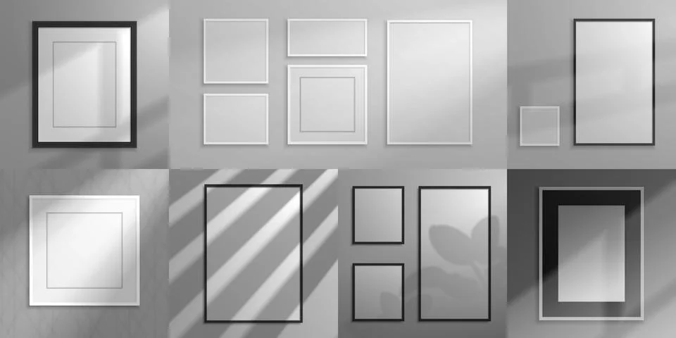 Realistic frames. Interior decorative elements, 3D mockups with shadow overlay Stock Illustration