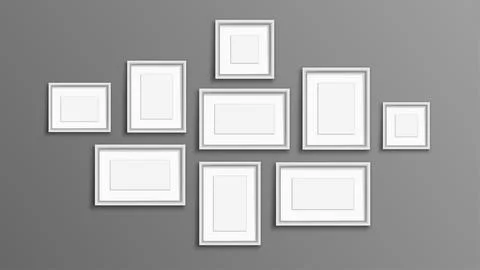 Realistic frames set. Pictures and photos on wall. Template and layout for Stock Illustration