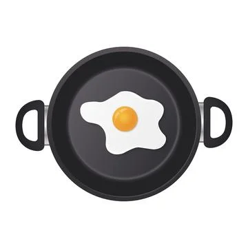 Realistic fried egg on pan in top view isolated on white background Stock Illustration