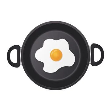 Realistic fried egg on pan in top view isolated on white background Stock-Illustration