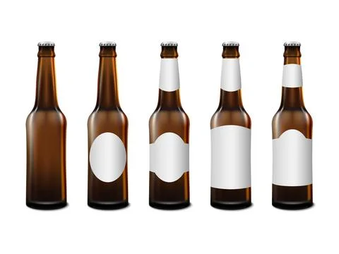 Realistic front view beer bottle mockup template isolated on white bacground Stock Illustration