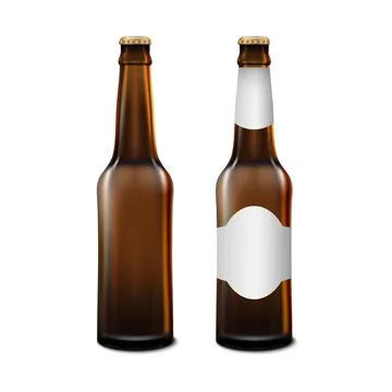 Realistic front view beer bottle mockup template isolated on white bacground Stock Illustration