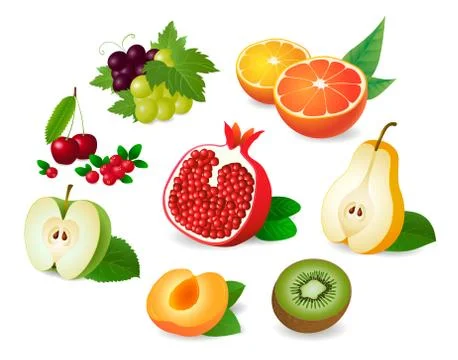 Realistic fruit halves. Stock Illustration