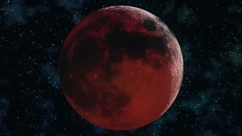 Realistic full lunar eclipse. Blood moon 3D illustration Ilustração Stock