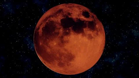 Realistic full lunar eclipse. Blood moon 3D illustration Ilustração Stock