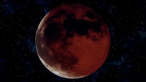 Realistic full lunar eclipse. Blood moon 3D illustration Ilustração Stock