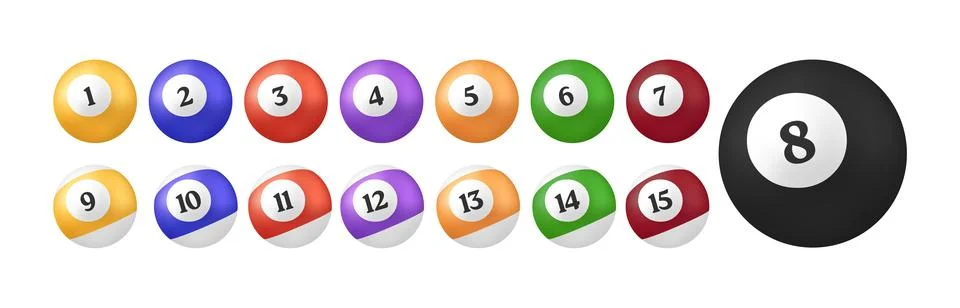 Realistic Full Set of Numbered Pool Billiard Balls Neatly Arranged for a Cl.. Stock-Illustration