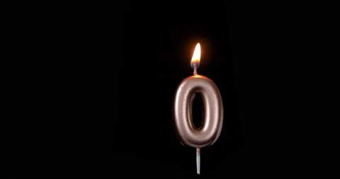 Realistic full-sized single birthday candlelight null zero 0 number isolated on  Stock Footage 142743175