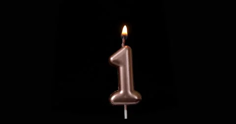 Realistic full-sized single birthday candlelight one 1 first number isolated  Stock Footage 142743815