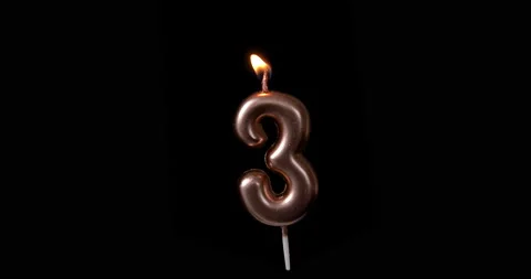 Realistic full-sized single birthday candlelight  3 three number isolated Stock Footage 142745391