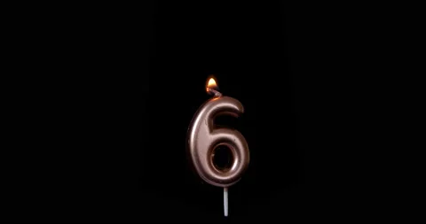 Realistic full-sized single birthday candlelight 6 six number isolated on black  Stock Footage 142746564