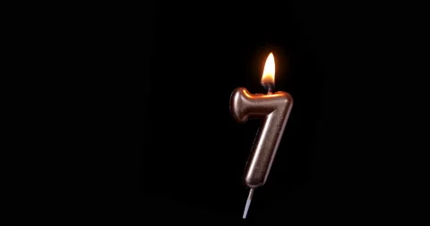 Realistic full-sized single birthday candlelight 7 seven number isolated Video stock 142746895
